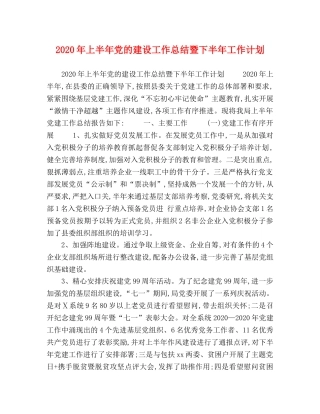 2020年上半年党的建设工作总结暨下半年工作计划 
