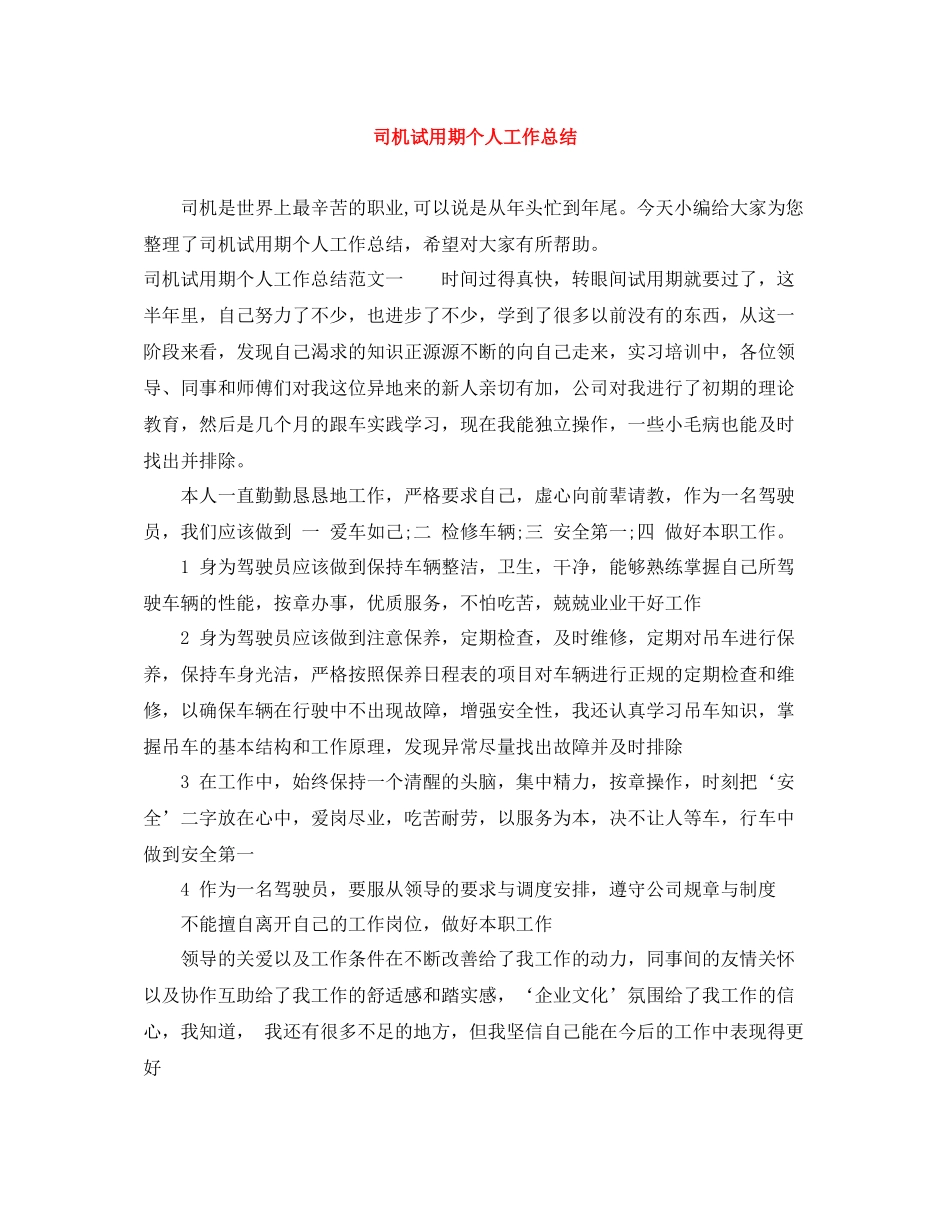 司机试用期个人工作总结_第1页