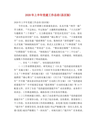 2020年上半年党建工作总结(县区版) 