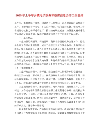 2020年上半年乡镇电子政务和政府信息公开工作总结 