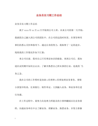 业务员实习期工作总结
