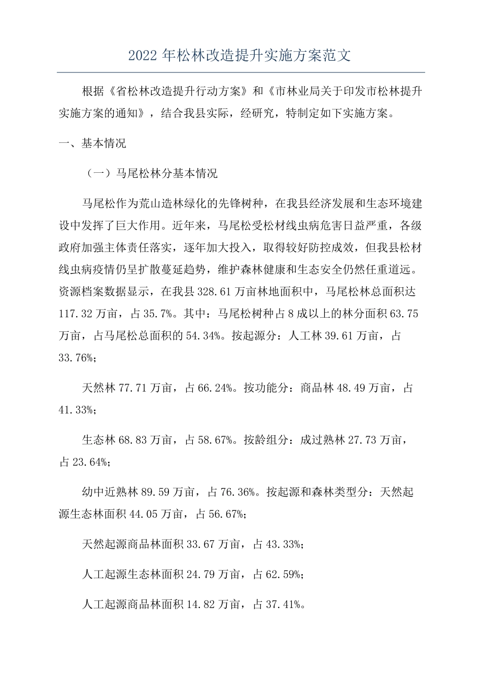 2022年松林改造提升实施方案范文_第1页