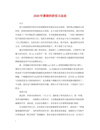 2020年暑期科研实习总结