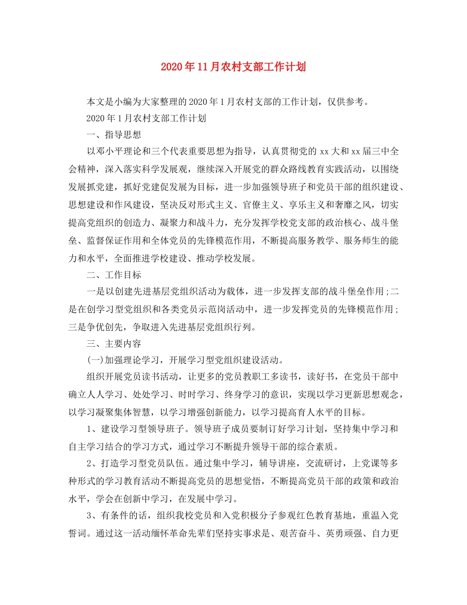 2020年11月农村支部工作计划 _第1页