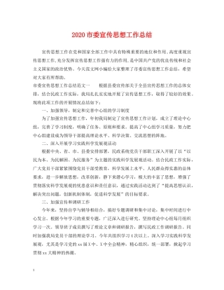 2020市委宣传思想工作总结 