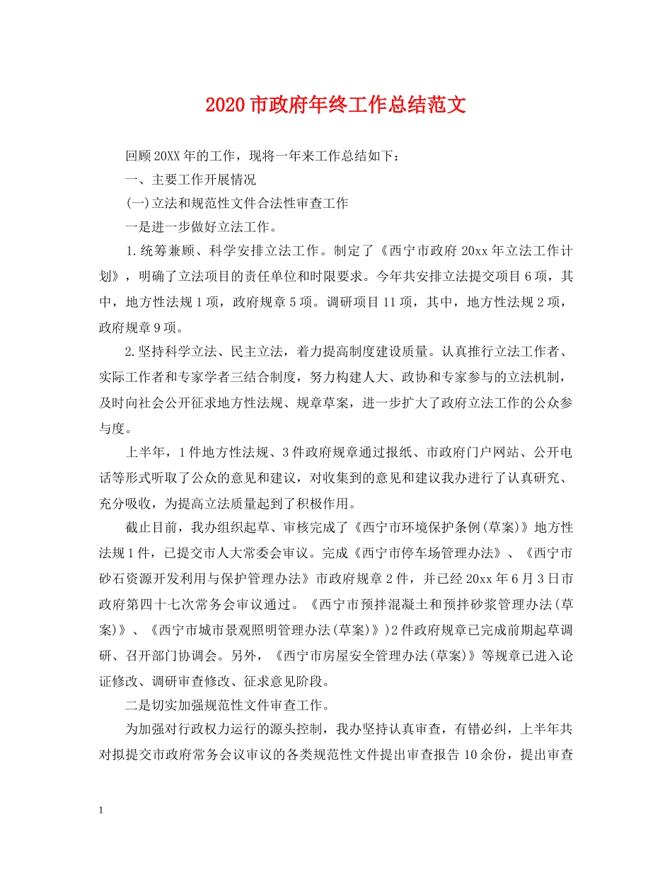 2020市政府年终工作总结范文 _第1页