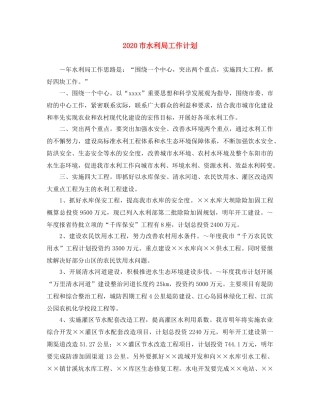 2020市水利局工作计划 