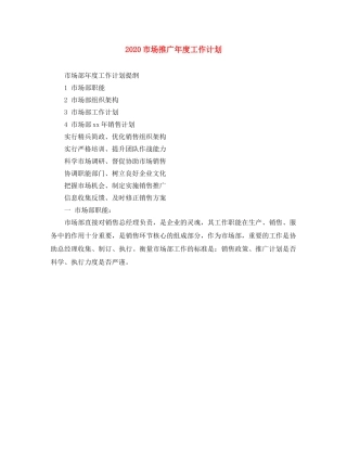 2020市场推广年度工作计划 