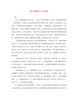 新人入职培训个人工作总结
