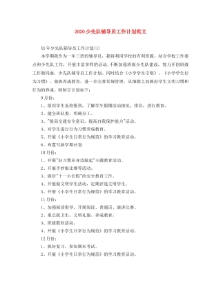 2020少先队辅导员工作计划范文 