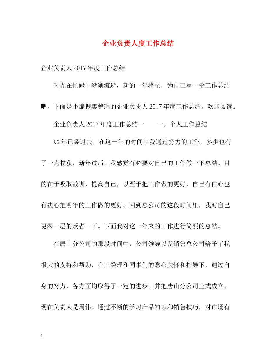 企业负责人度工作总结2_第1页