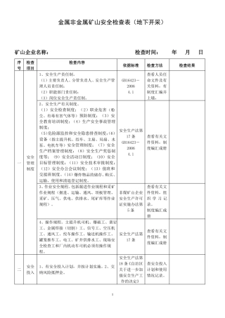 金属非金属矿山安全检查表