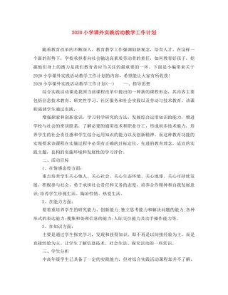 2020小学课外实践活动教学工作计划 