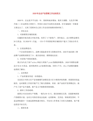 2020年企业产品营销工作总结范文