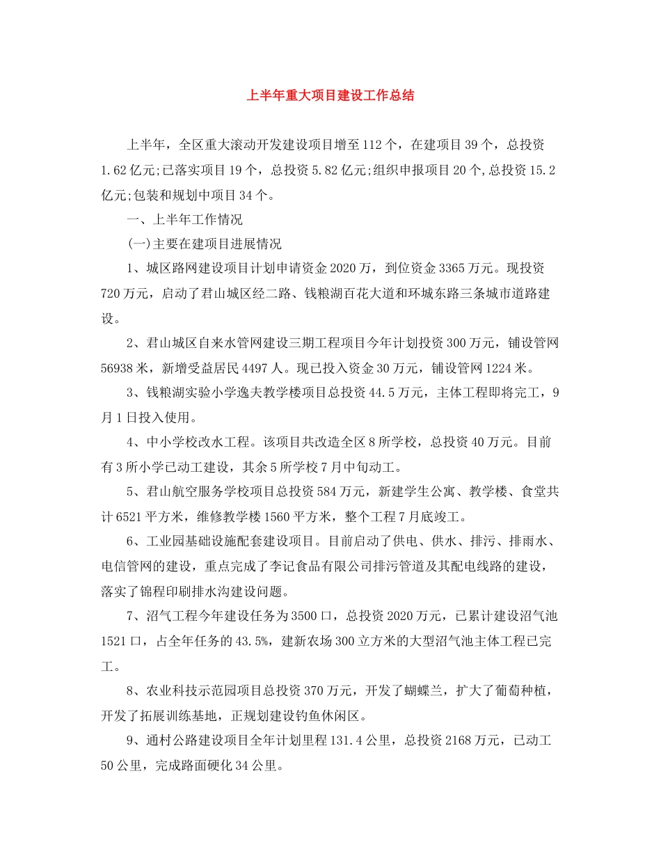 上半年重大项目建设工作总结_第1页
