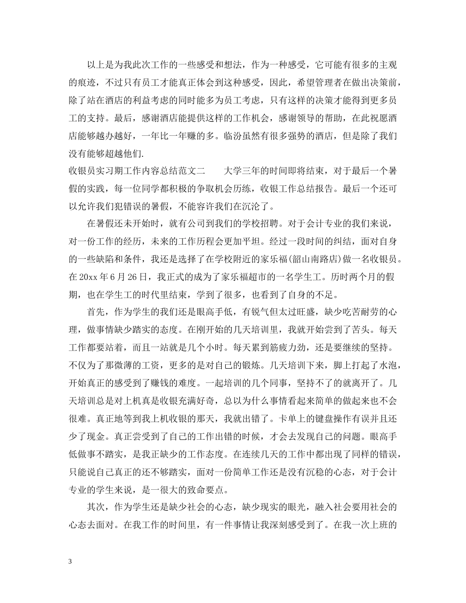 收银员实习期工作内容总结_第3页