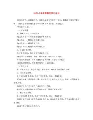 2020小学生寒假的学习计划 