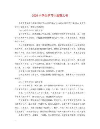 2020小学生学习计划范文书 