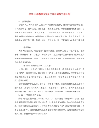2020小学春季少先队工作计划范文怎么写 