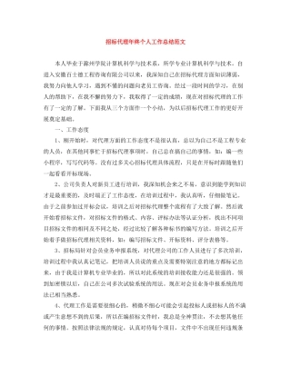 招标代理年终个人工作总结范文