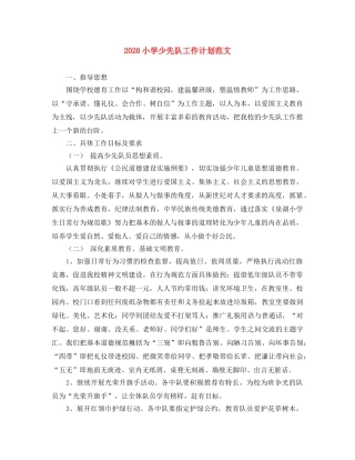2020小学少先队工作计划范文 