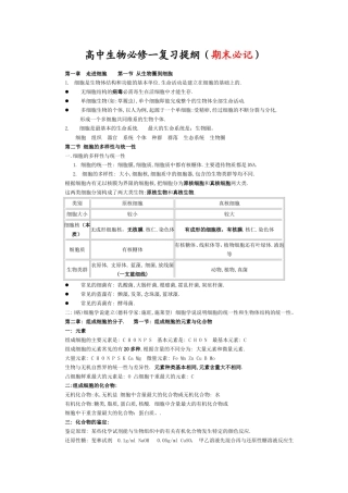高一生物必修一复习提纲(精华版)