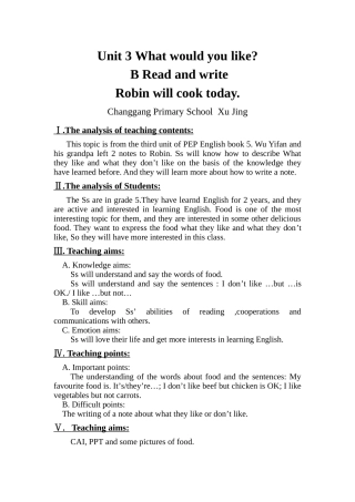 五年级英语上册Unit3单元教案（英文）