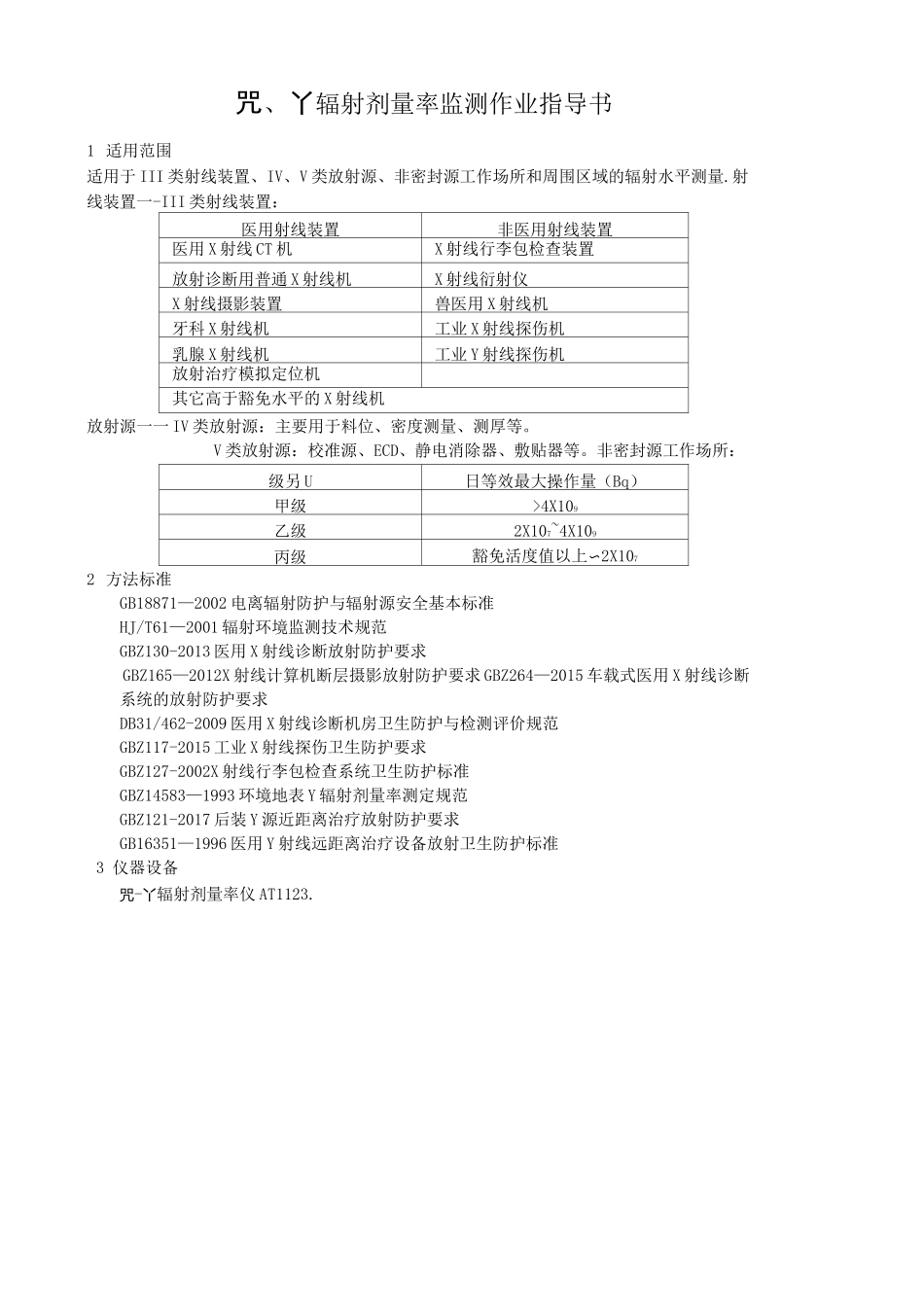 χγ 辐射剂量率监测作业指导书_第1页