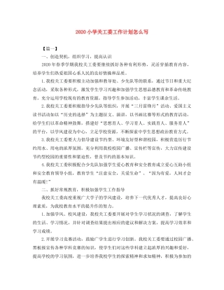 2020小学关工委工作计划怎么写 