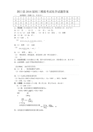 洞口县2016届初三模拟考试化学试题答案