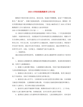 2020小学体育跳绳教学工作计划 