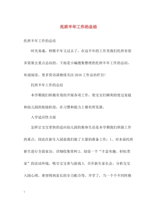 托班半年工作的总结