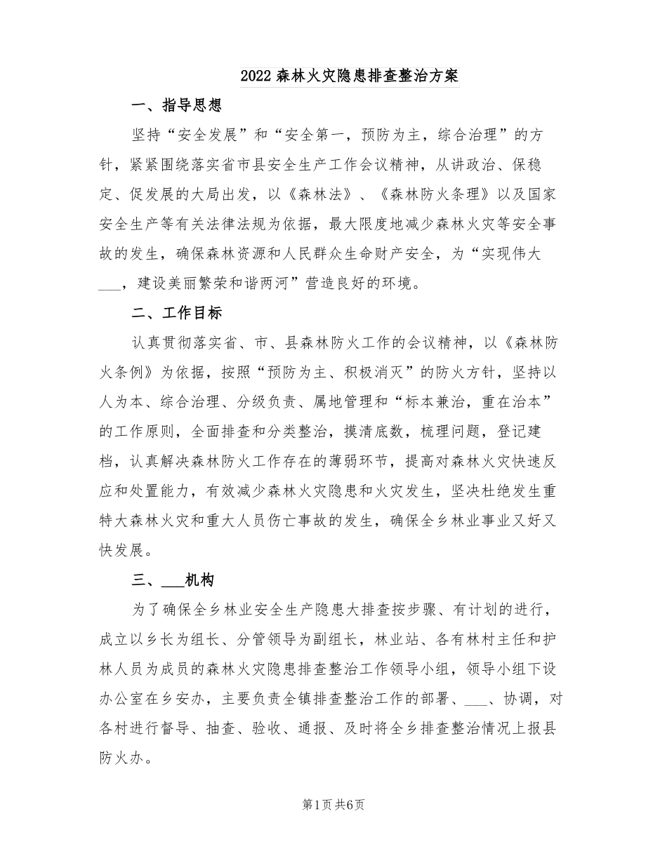 2022森林火灾隐患排查整治方案_第1页
