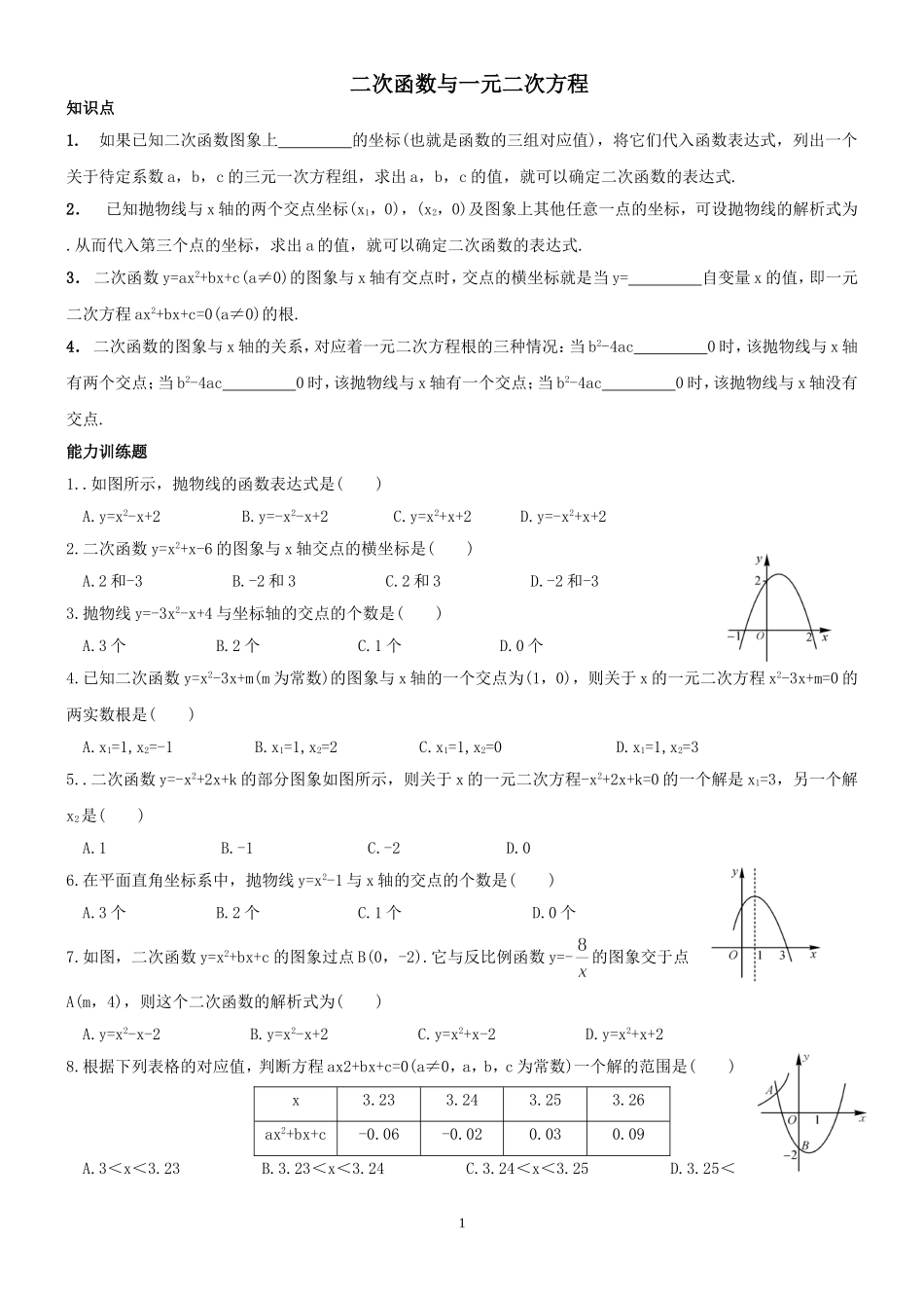 二次函数与一元二次方程_第1页