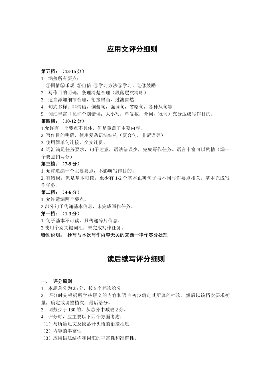 实用文体和续写作文评分细则_第1页