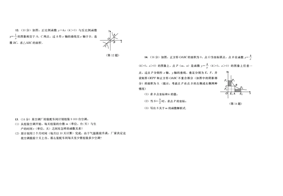 八年级数学下册反比例函数测试题_第2页