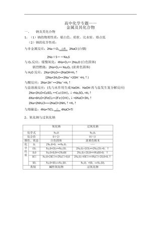 高中化学专题之金属及其化合物