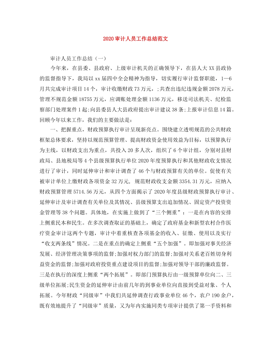 2020审计人员工作总结范文 _第1页