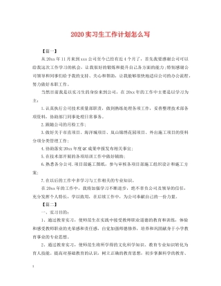 2020实习生工作计划怎么写 