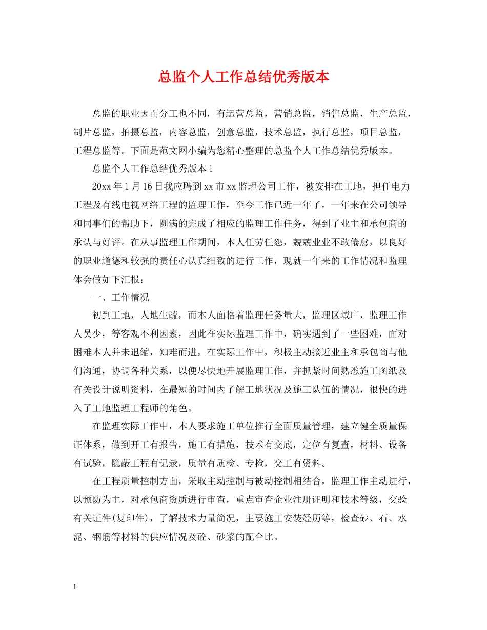 总监个人工作总结优秀版本_第1页