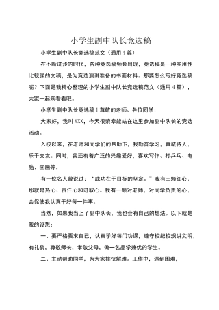 小学生副中队长竞选稿