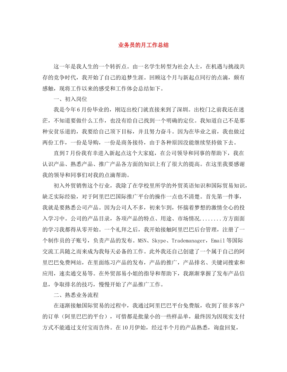 业务员的月工作总结_第1页
