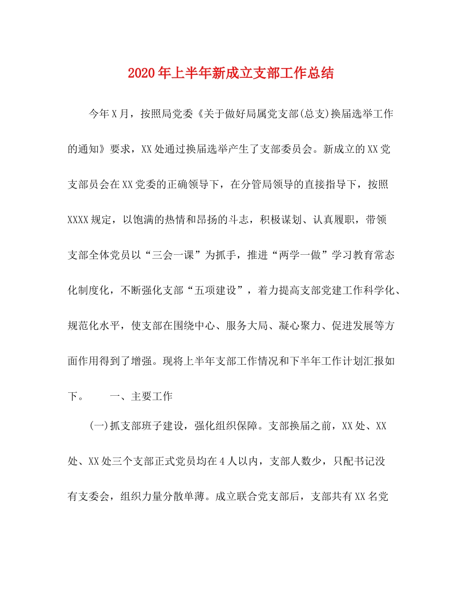 2020年上半年新成立支部工作总结_第1页