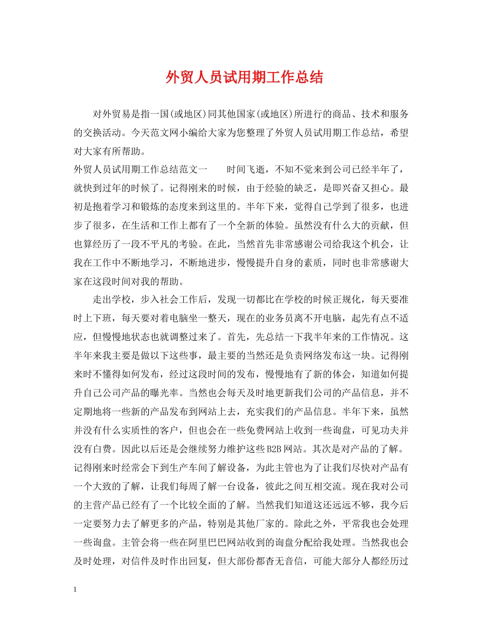 外贸人员试用期工作总结_第1页