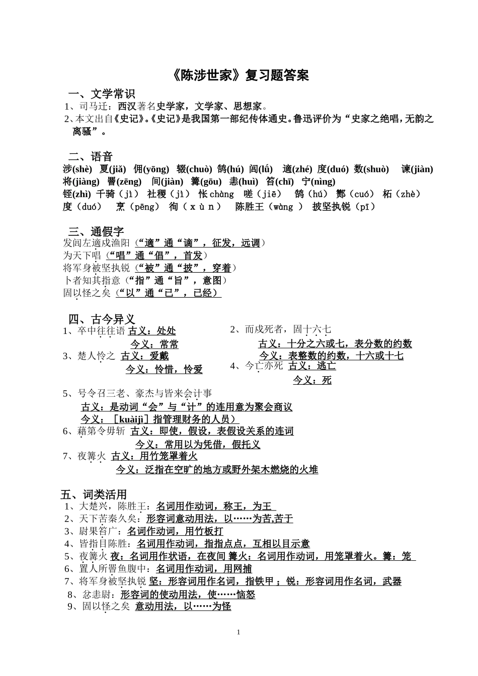 陈涉世家习题及答案_第1页