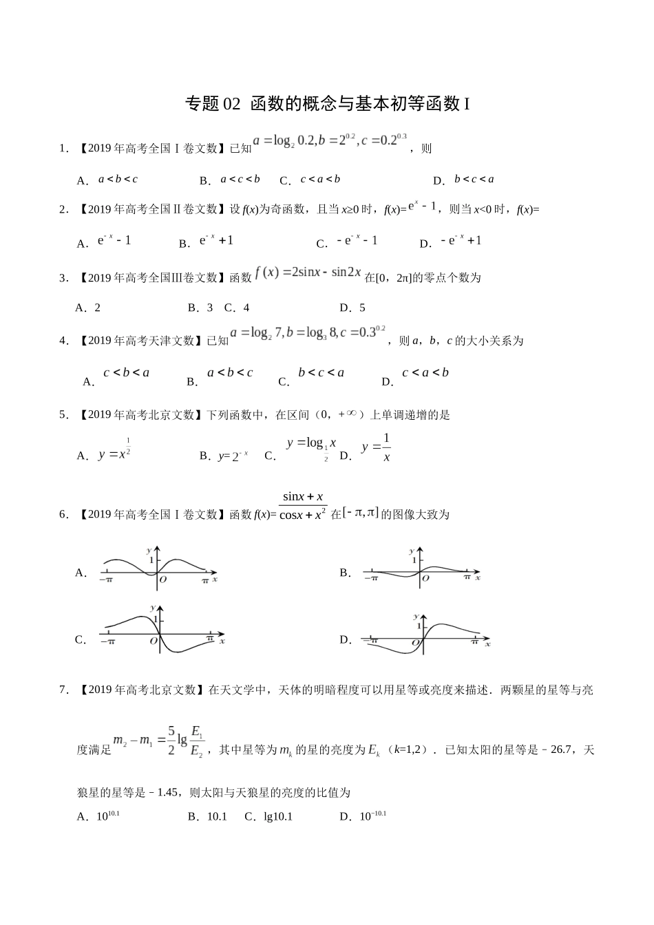 专题02函数的概念与基本初等函数I_第1页