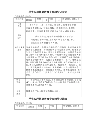 学生心理健康教育个案辅导记录表