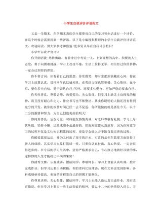 小学生自我评价评语范文