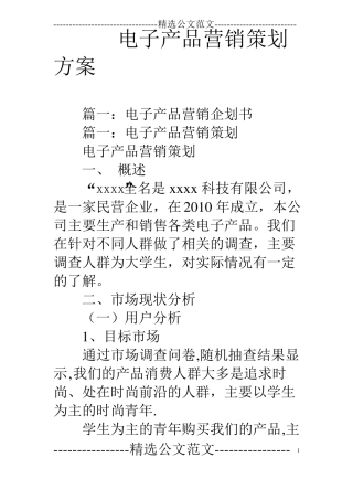 电子产品营销策划方案