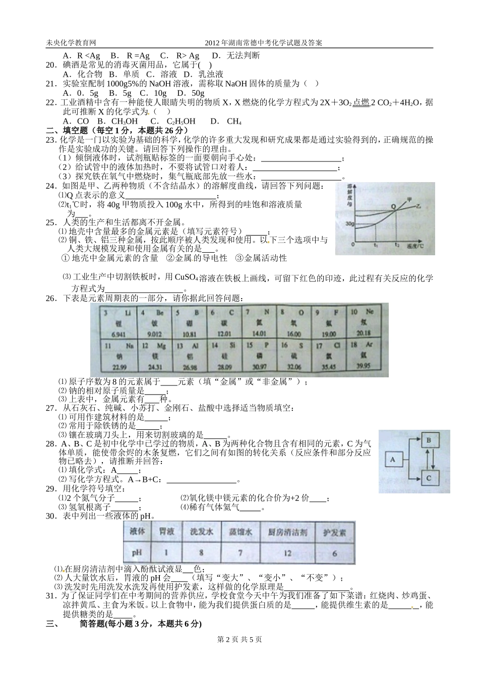 2012年湖南常德中考化学试题及答案_第2页